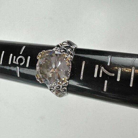 Premier Design Silver Tone Ring Size 6 Large Clear Stone & Filigree - Picture 5 of 6
